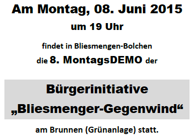 Einladung zur nächsten Montagsdemo am 08. Juni um 18:00 Uhr am Brunnen (Grünanlage)