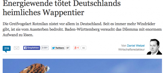 Energiewende tötet Deutschlands heimliches Wappentier – Artikel aus „Die Welt“ vom 17.08.2015