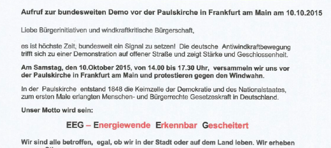 Aufruf von Vernunftkraft e.V. zu einer großen bundesweiten Demo gegen den Windwahn.