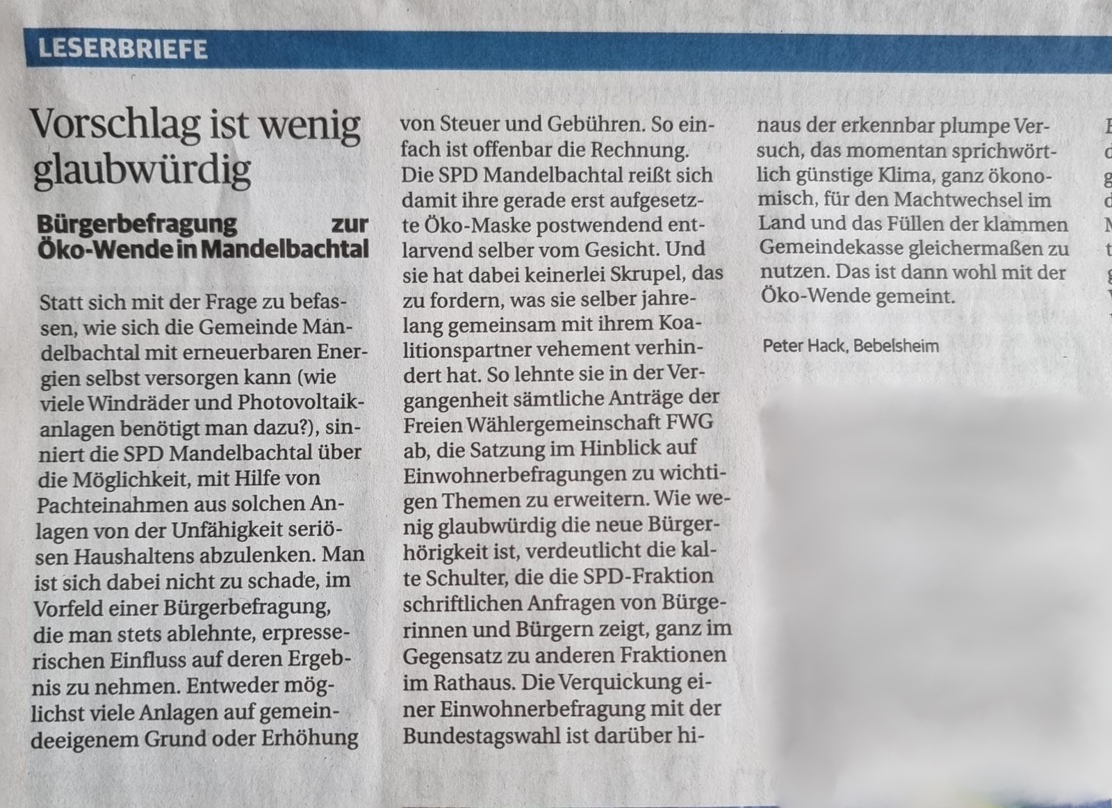 Leserbrief aus der Saarbrücker Zeitung vom 26.10.2021
